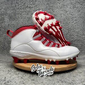Air Jordan 10 TD Mid Football Cleats Size 11.5 Men White Gym Red CQ2073-106